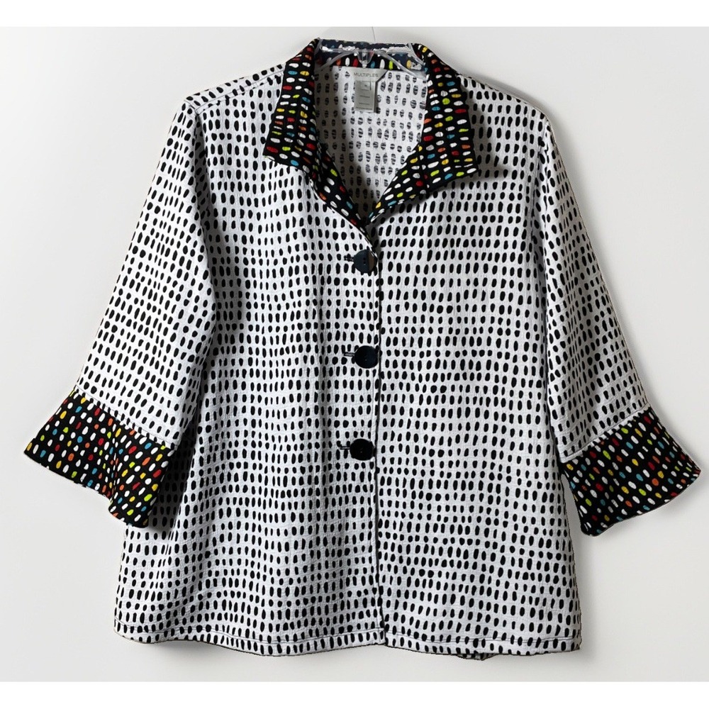 Multiples Women Jacket Abstract Dash Print Contrast Polka Dot Button Up Size XL